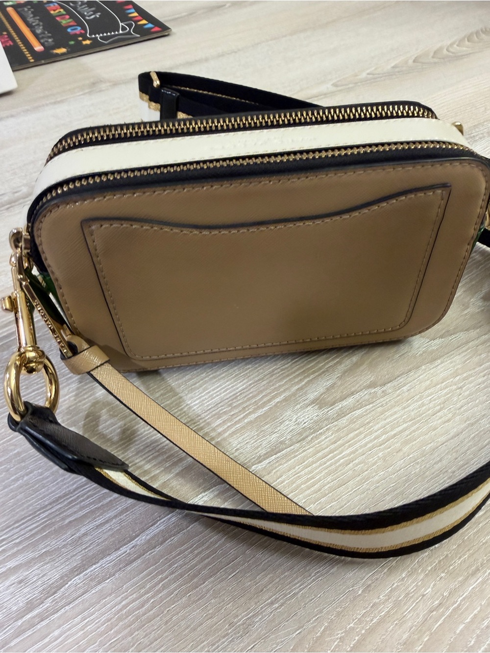 Marc Jacobs Beige and Green Leather Snapshot Crossbody with Striped Strap - Picture 8 of 8
